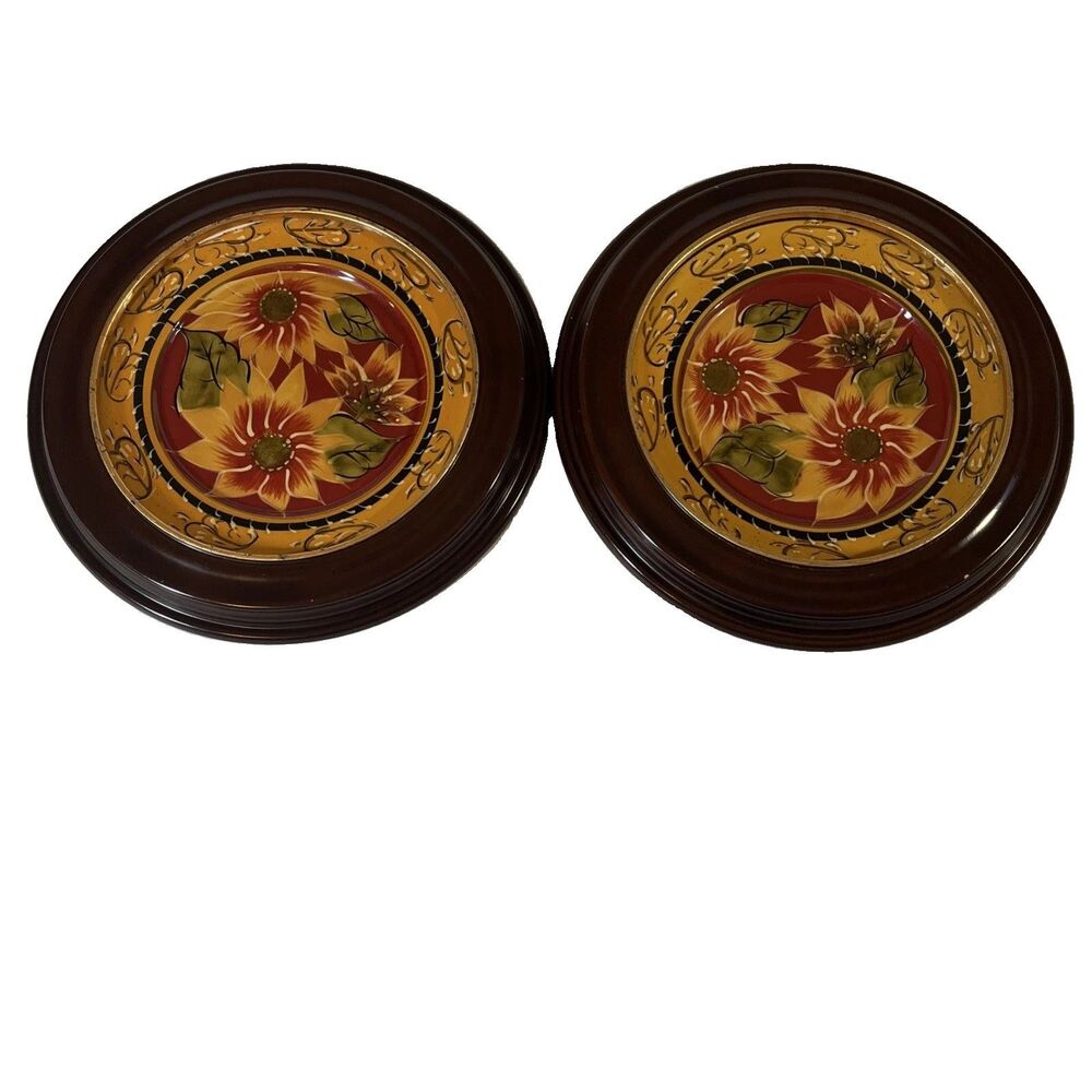 Pier 1 Imports Sunflower Plates Hand Painted Terracotta Van Hygan Smythe Frame